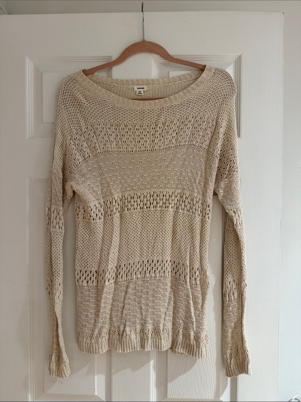 Garage Cream Open-Weave Scoop Neck Sweater